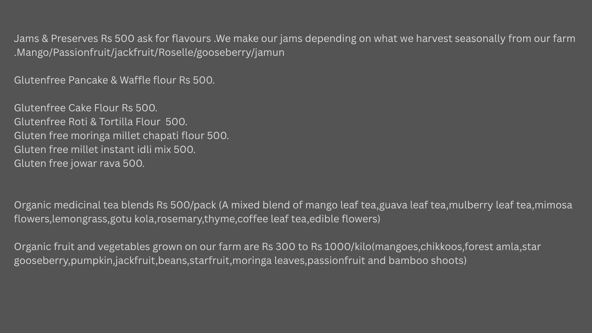 Flours and Produce Menu